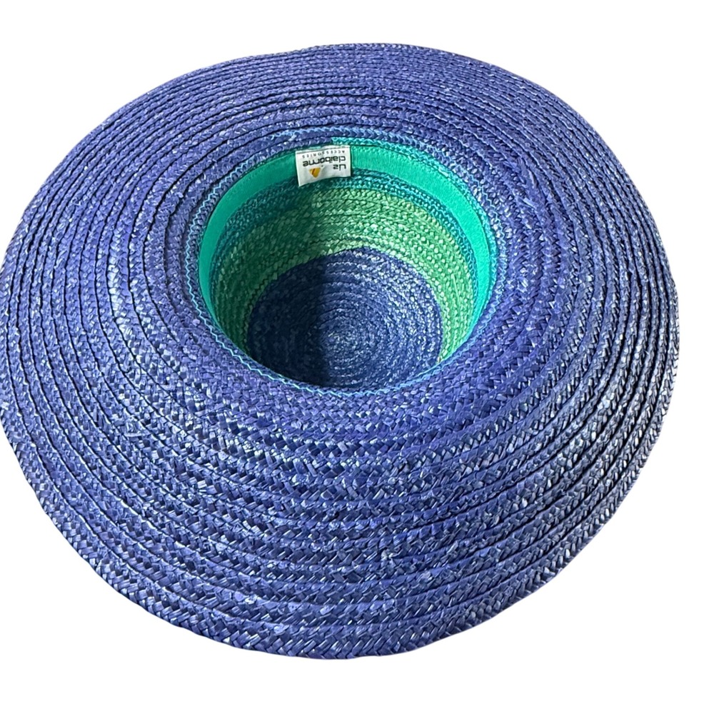 Liz Claiborne Floppy Straw Hat Blue Green‎ Ombre Wide Brim Sun Hat - Picture 3 of 4
